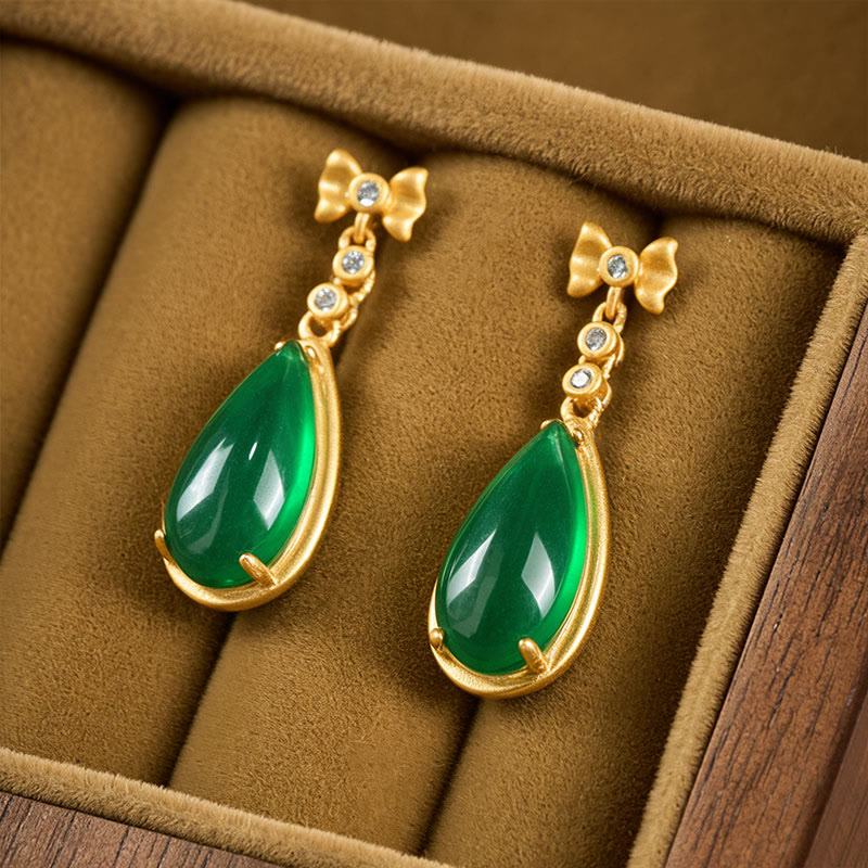 Nimara Ritual Waterdrop Design Green Jasper Copper Plated Gold Balance Earrings