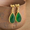 Nimara Ritual Waterdrop Design Green Jasper Copper Plated Gold Balance Earrings