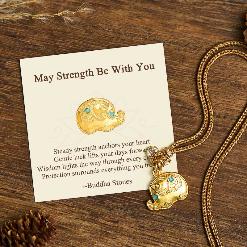 Nimara Ritual "May Strength Be With You" 24k Gold Plated Brass Elephant Necklace Includes Gift Message Card