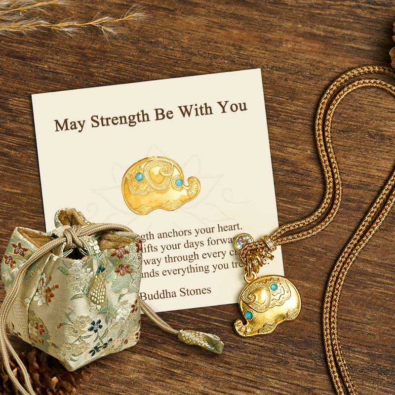 Nimara Ritual "May Strength Be With You" 24k Gold Plated Brass Elephant Necklace Includes Gift Message Card