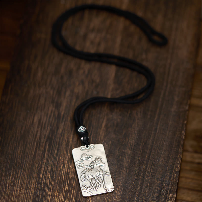 Nimara Ritual Year of the Horse Chinese Zodiac Natal Buddha Copper Plated Silver Balance Necklace Pendant