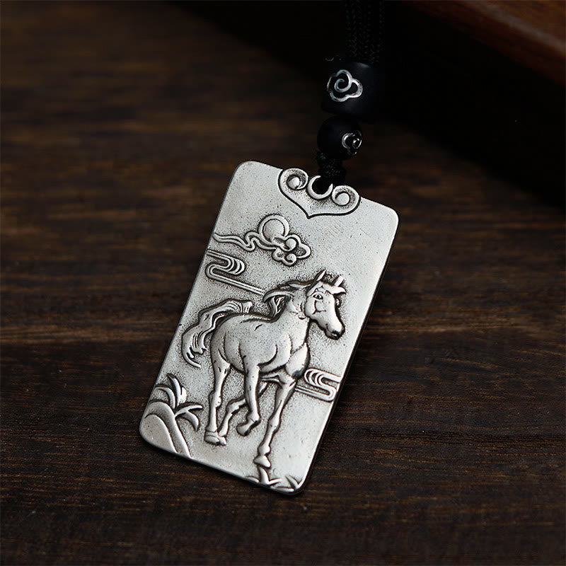 Nimara Ritual Year of the Horse Chinese Zodiac Natal Buddha Copper Plated Silver Balance Necklace Pendant