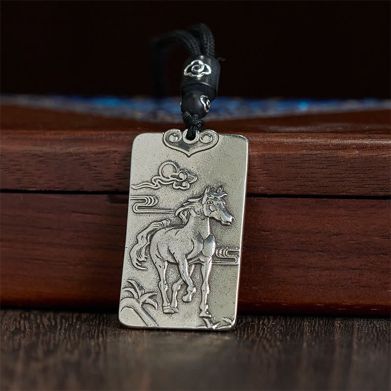 Nimara Ritual Year of the Horse Chinese Zodiac Natal Buddha Copper Plated Silver Balance Necklace Pendant