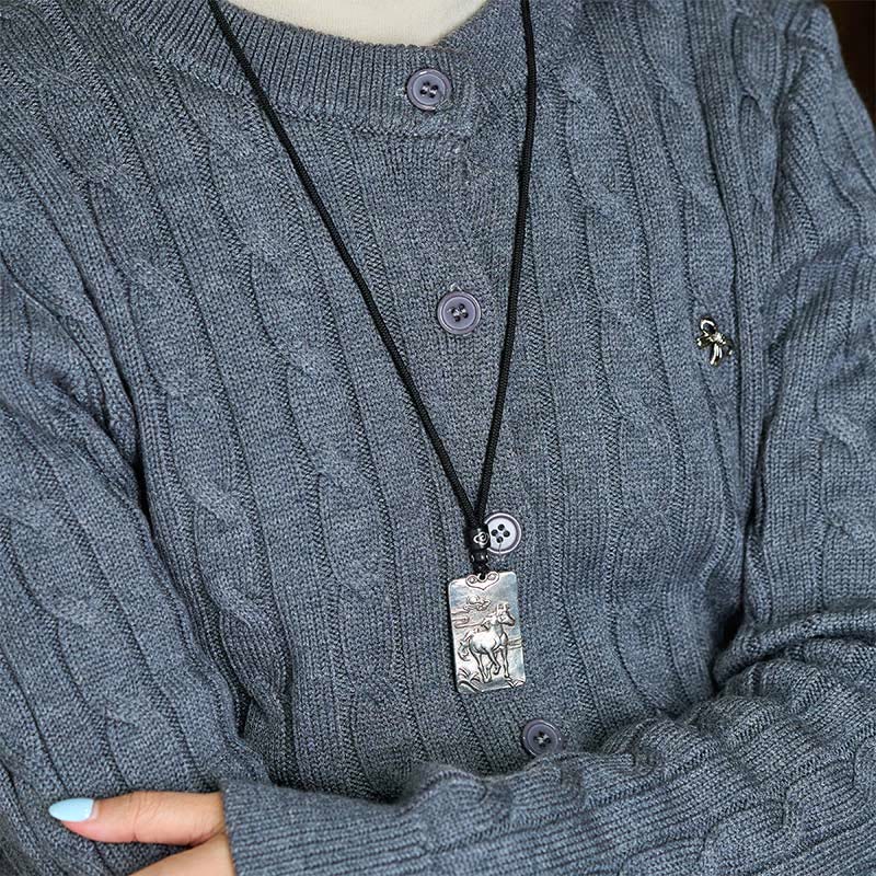 Nimara Ritual Year of the Horse Chinese Zodiac Natal Buddha Copper Plated Silver Balance Necklace Pendant