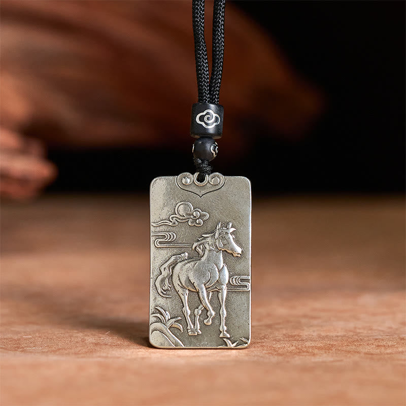 Nimara Ritual Year of the Horse Chinese Zodiac Natal Buddha Copper Plated Silver Balance Necklace Pendant