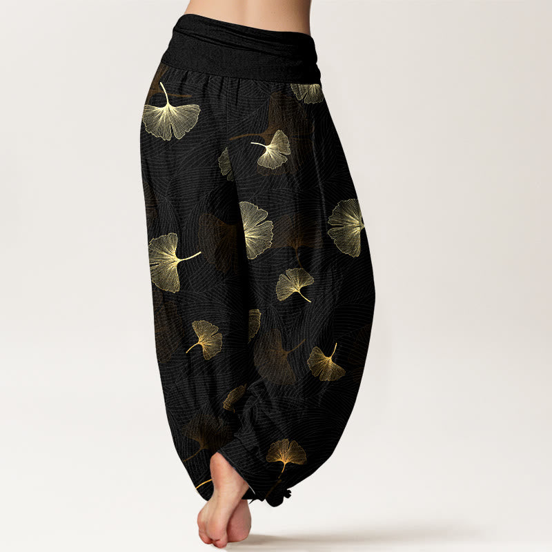 Nimara Ritual Cotton Elegant Ginkgo Pattern Women's Elastic Waist Harem Pants
