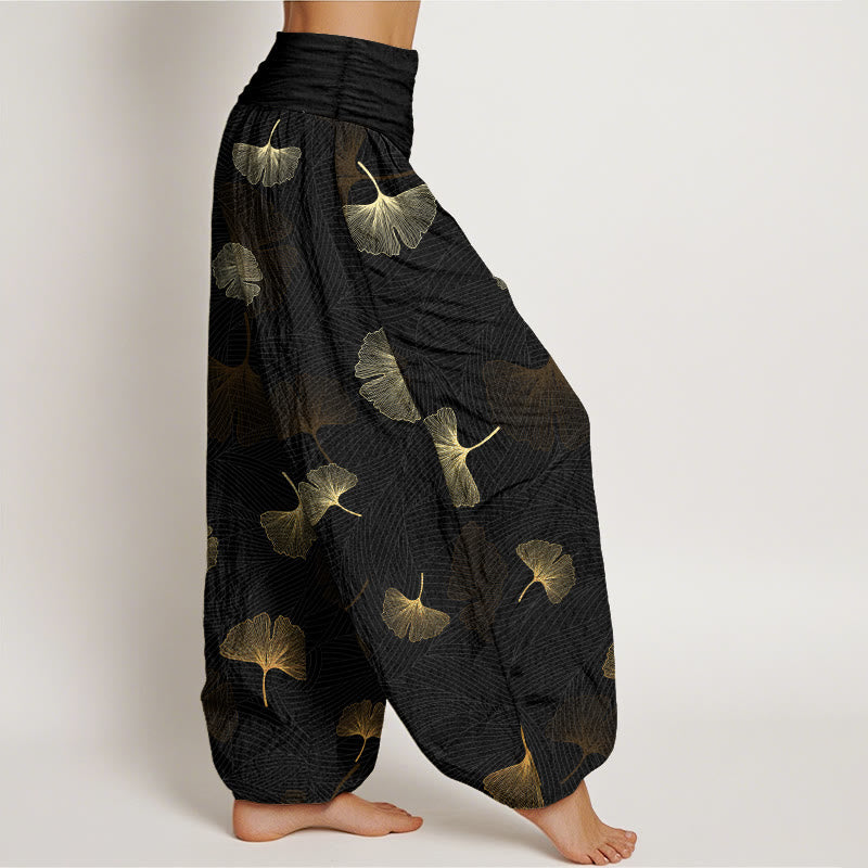 Nimara Ritual Cotton Elegant Ginkgo Pattern Women's Elastic Waist Harem Pants