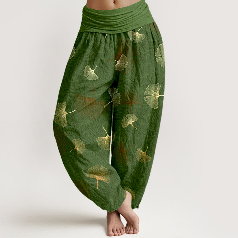 Nimara Ritual Cotton Elegant Ginkgo Pattern Women's Elastic Waist Harem Pants