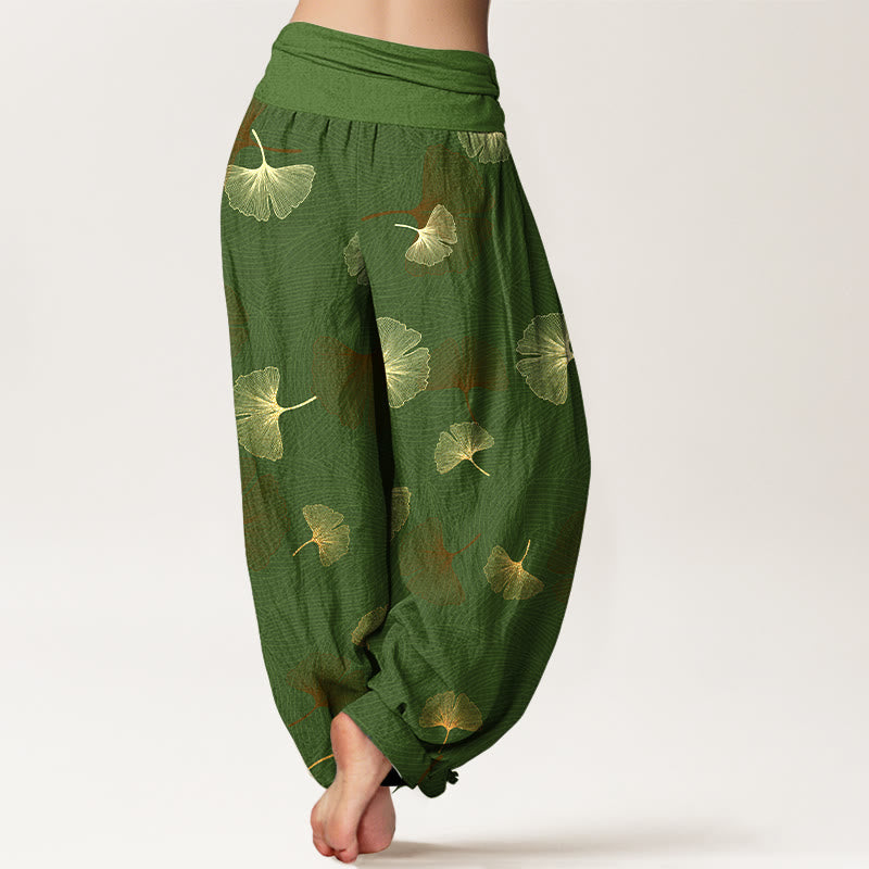 Nimara Ritual Cotton Elegant Ginkgo Pattern Women's Elastic Waist Harem Pants