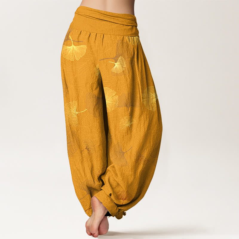 Nimara Ritual Cotton Elegant Ginkgo Pattern Women's Elastic Waist Harem Pants