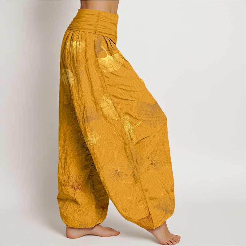Nimara Ritual Cotton Elegant Ginkgo Pattern Women's Elastic Waist Harem Pants