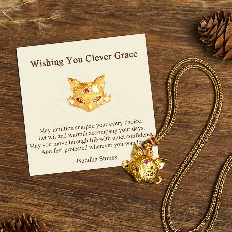 Nimara Ritual "Wishing You Clever Grace" 24k Gold Plated Brass Fox Necklace Includes Gift Message Card