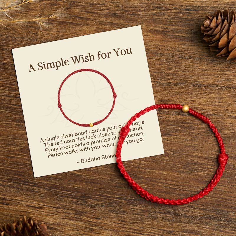 Nimara Ritual "A Simple Wish for You" 925 Sterling Silver Plated Gold Single Bead Red Rope Bracelet Anklet Includes Gift Message Card