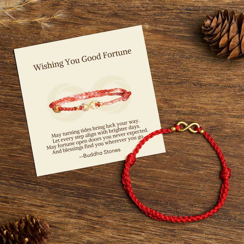 Nimara Ritual "May Endless Luck Find You" Infinity Charm Brass Red String Bracelet Includes Gift Message Card