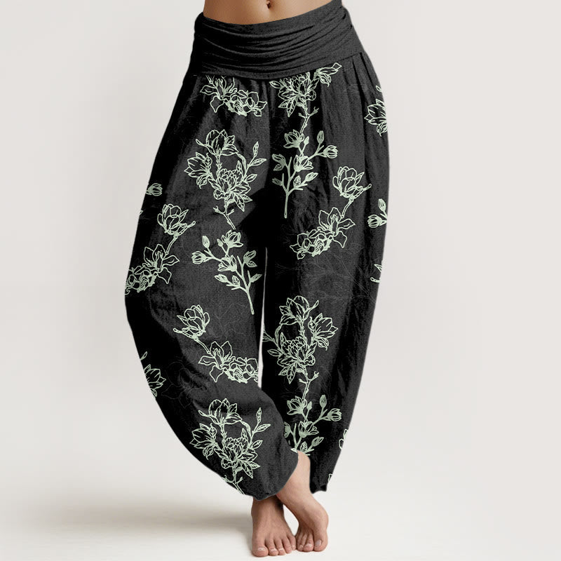 Nimara Ritual Cotton Simple Flower Bud Pattern Women's Elastic Waist Harem Pants