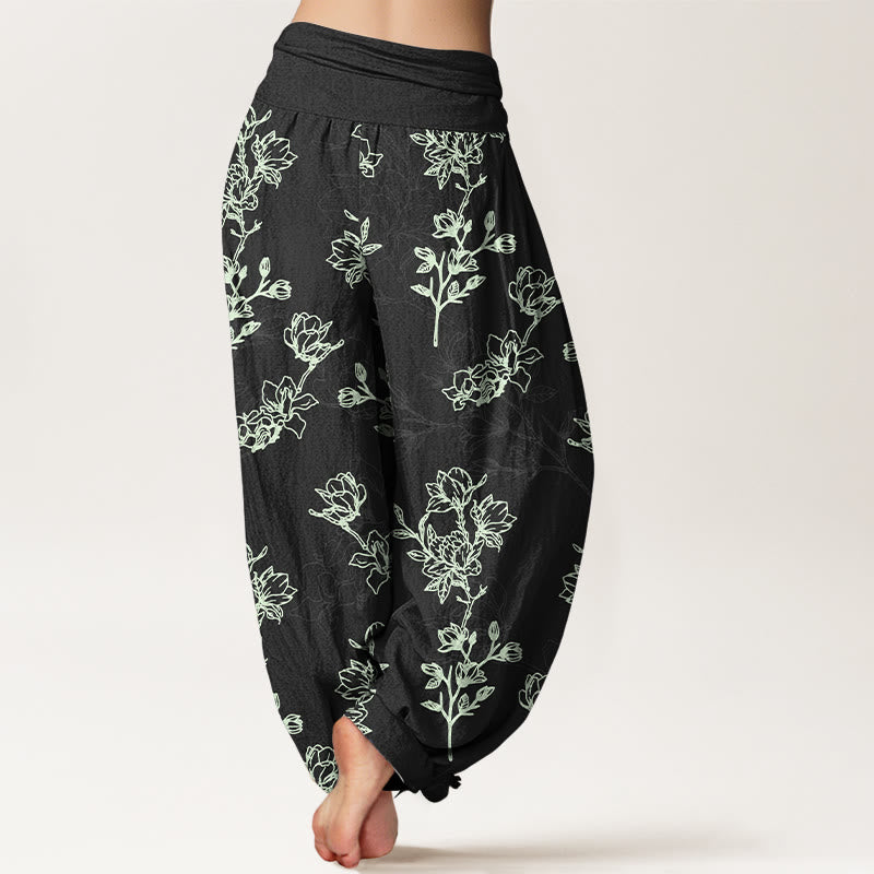 Nimara Ritual Cotton Simple Flower Bud Pattern Women's Elastic Waist Harem Pants