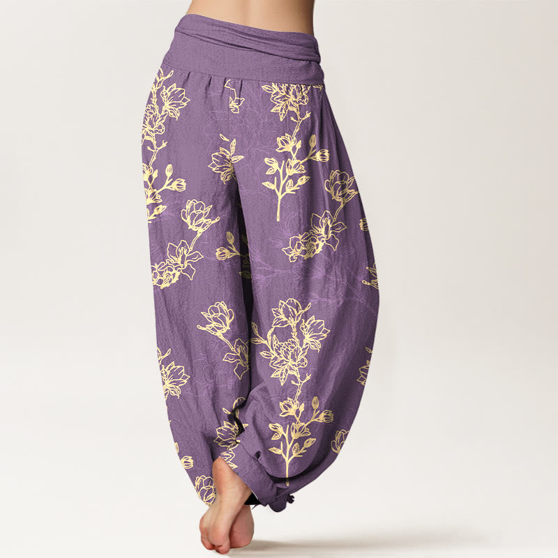 Nimara Ritual Cotton Simple Flower Bud Pattern Women's Elastic Waist Harem Pants