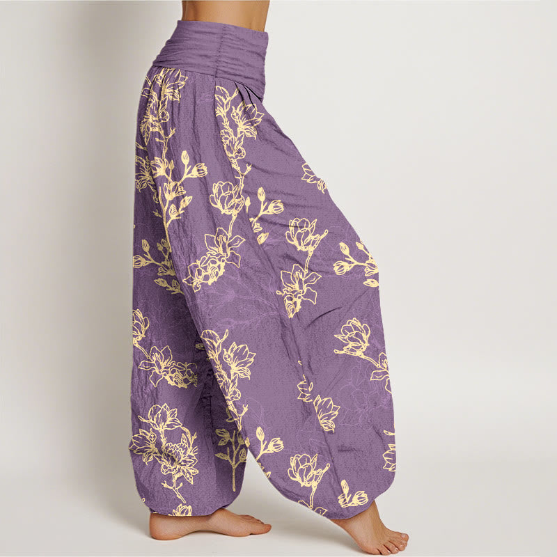 Nimara Ritual Cotton Simple Flower Bud Pattern Women's Elastic Waist Harem Pants