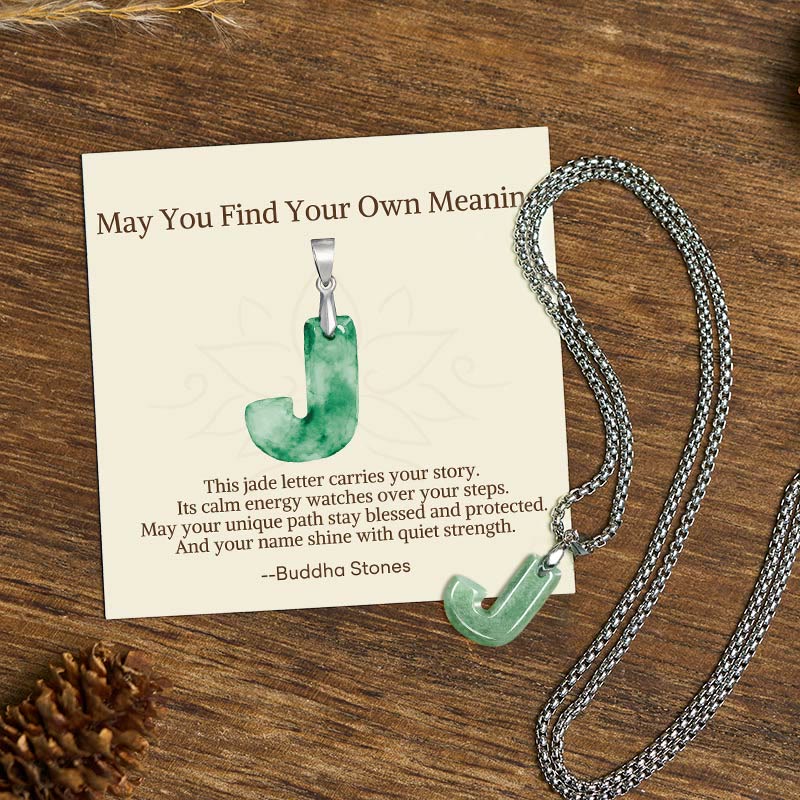 Nimara Ritual "May You Find Your Own Meaning" Natural A-Z Letter Jade Titanium Steel Chain Necklace Includes Gift Message Card