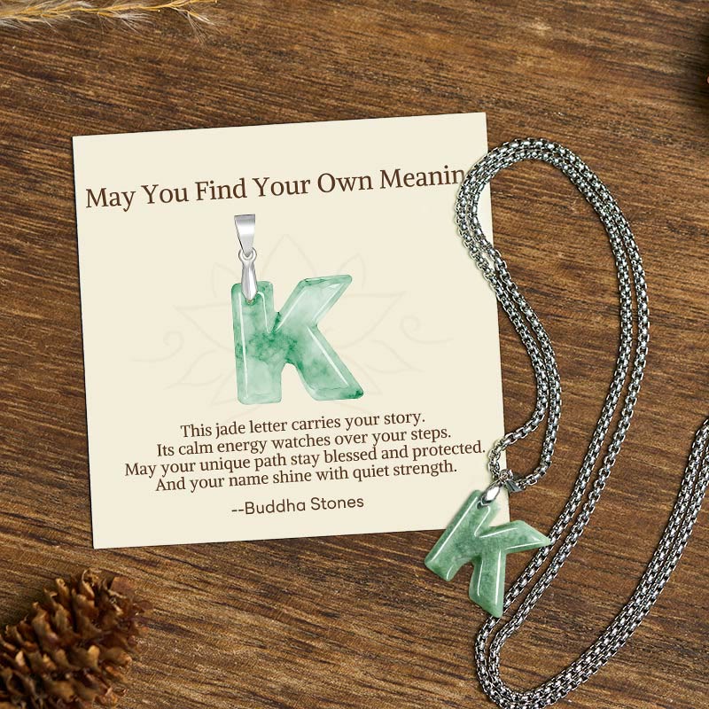 Nimara Ritual "May You Find Your Own Meaning" Natural A-Z Letter Jade Titanium Steel Chain Necklace Includes Gift Message Card