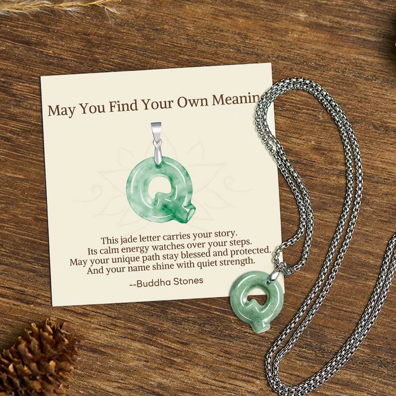 Nimara Ritual "May You Find Your Own Meaning" Natural A-Z Letter Jade Titanium Steel Chain Necklace Includes Gift Message Card