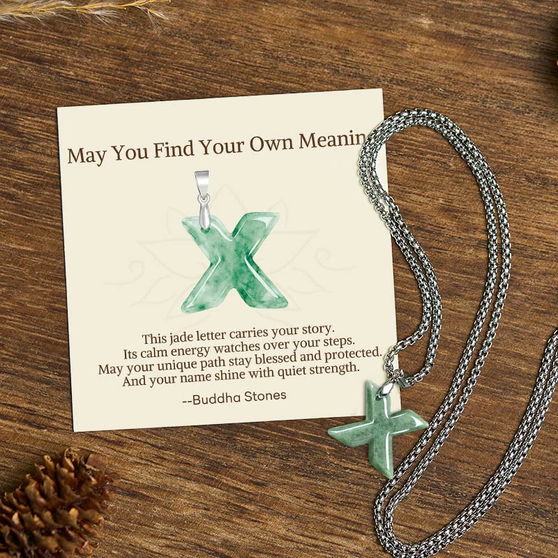 Nimara Ritual "May You Find Your Own Meaning" Natural A-Z Letter Jade Titanium Steel Chain Necklace Includes Gift Message Card