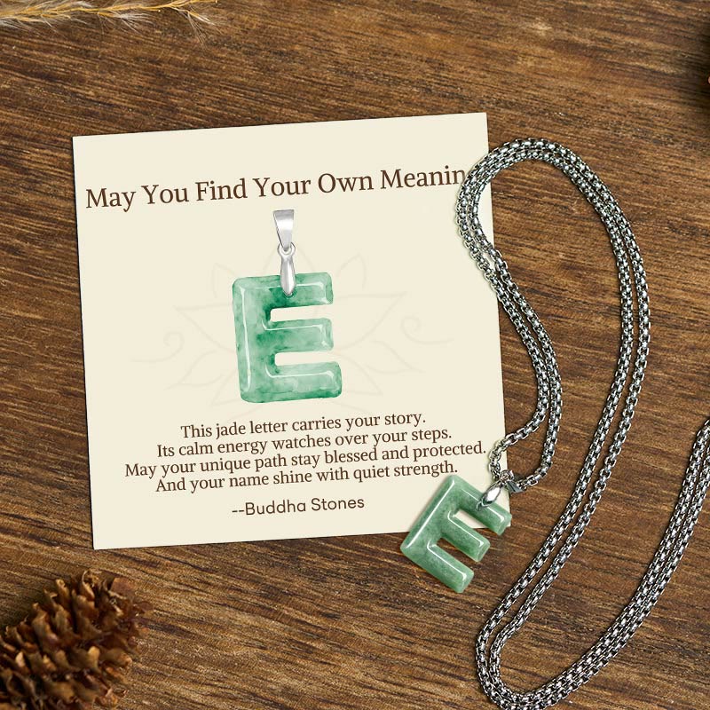 Nimara Ritual "May You Find Your Own Meaning" Natural A-Z Letter Jade Titanium Steel Chain Necklace Includes Gift Message Card