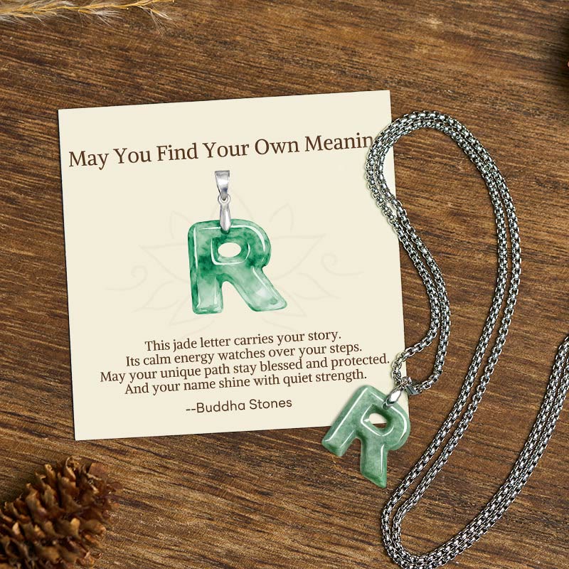 Nimara Ritual "May You Find Your Own Meaning" Natural A-Z Letter Jade Titanium Steel Chain Necklace Includes Gift Message Card