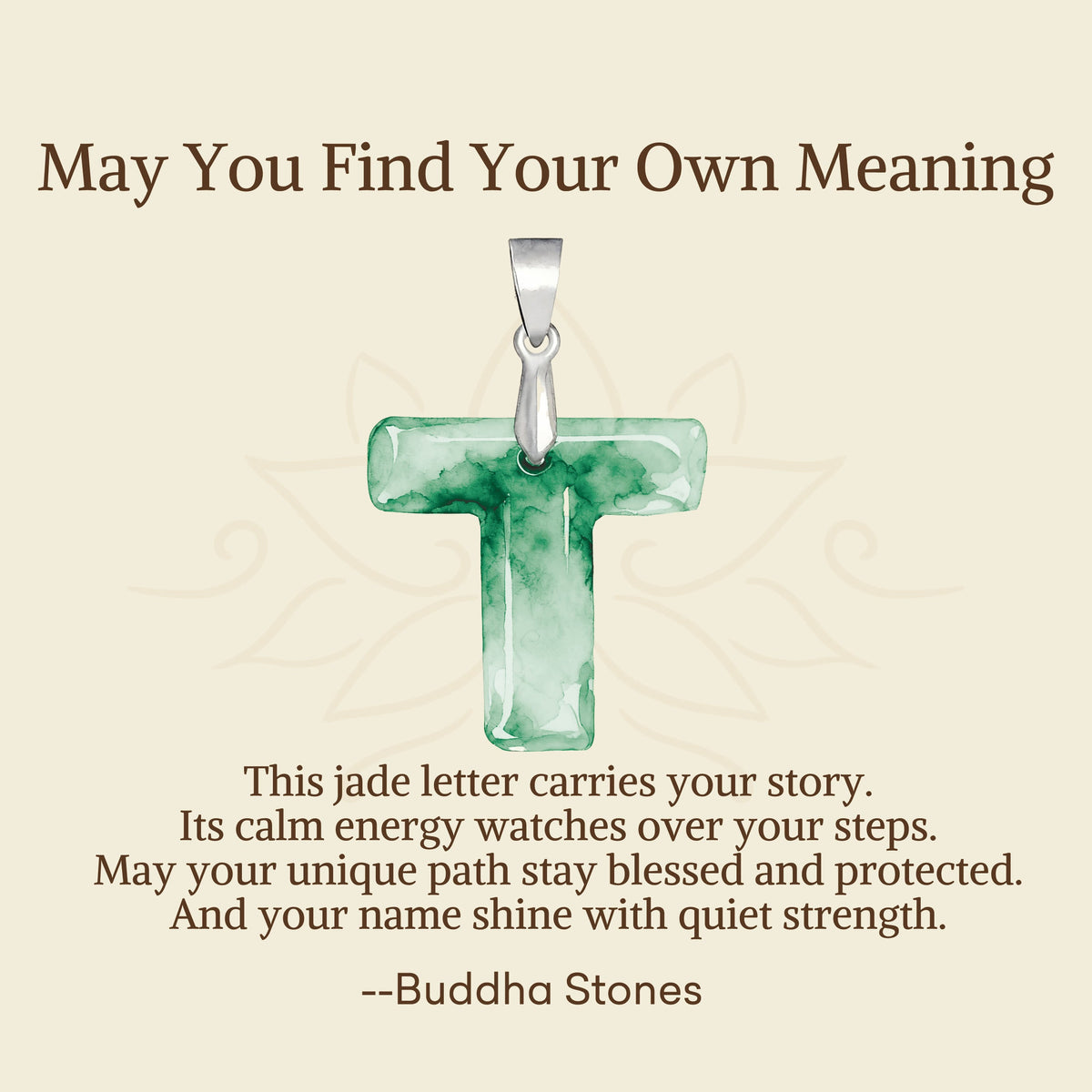 Nimara Ritual "May You Find Your Own Meaning" Natural A-Z Letter Jade Titanium Steel Chain Necklace Includes Gift Message Card
