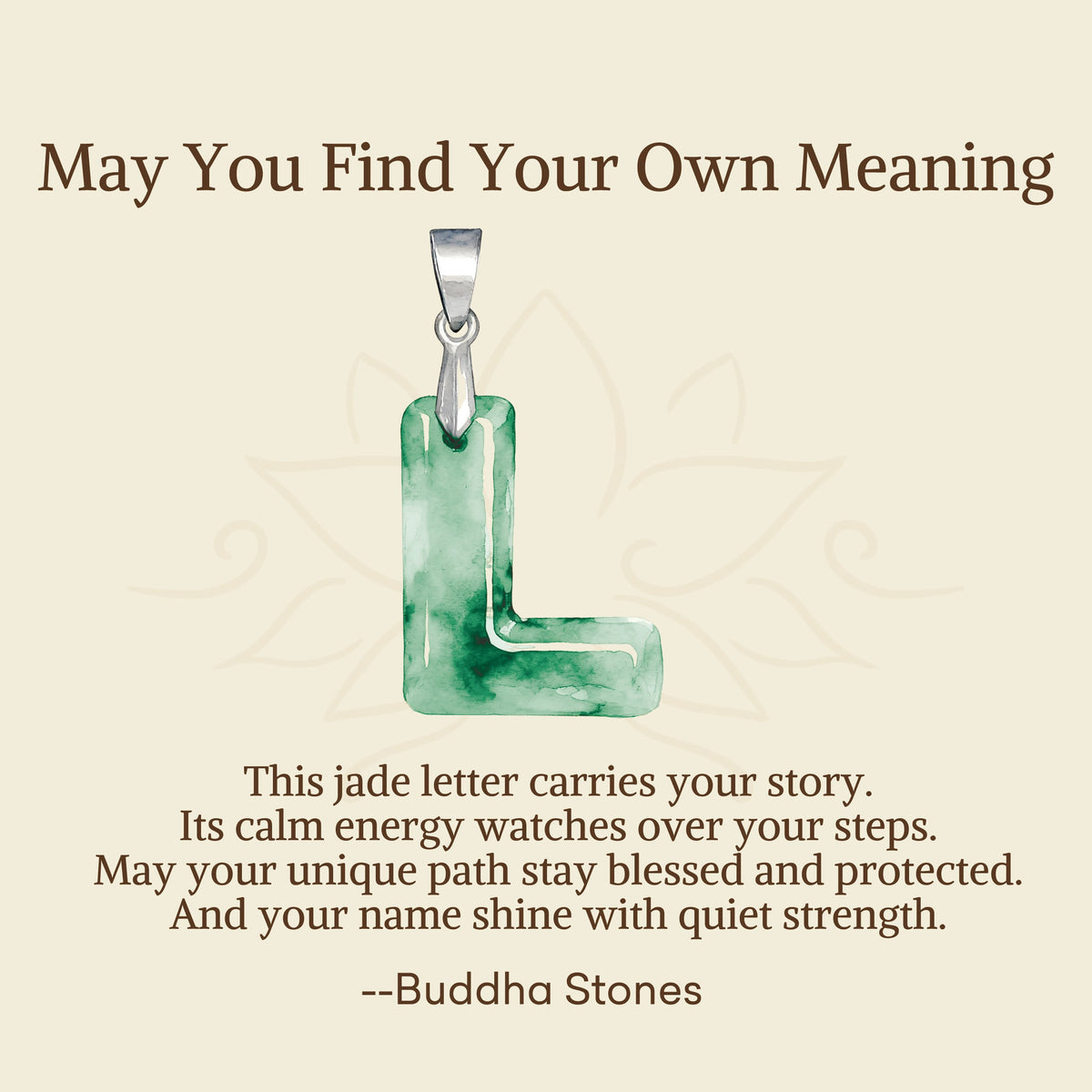 Nimara Ritual "May You Find Your Own Meaning" Natural A-Z Letter Jade 925 Sterling Silver Chain Necklace Includes Gift Message Card