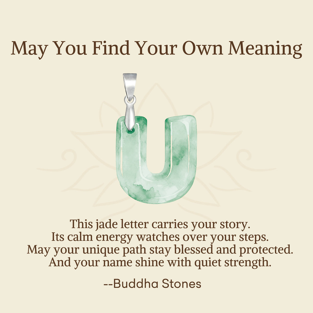 Nimara Ritual "May You Find Your Own Meaning" Natural A-Z Letter Jade 925 Sterling Silver Chain Necklace Includes Gift Message Card