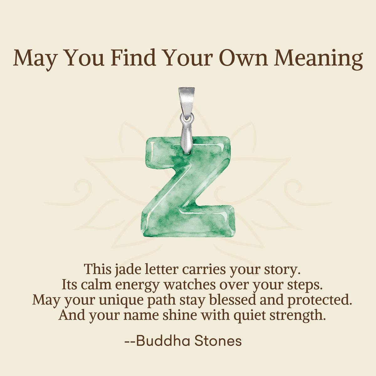 Nimara Ritual "May You Find Your Own Meaning" Natural A-Z Letter Jade 925 Sterling Silver Chain Necklace Includes Gift Message Card