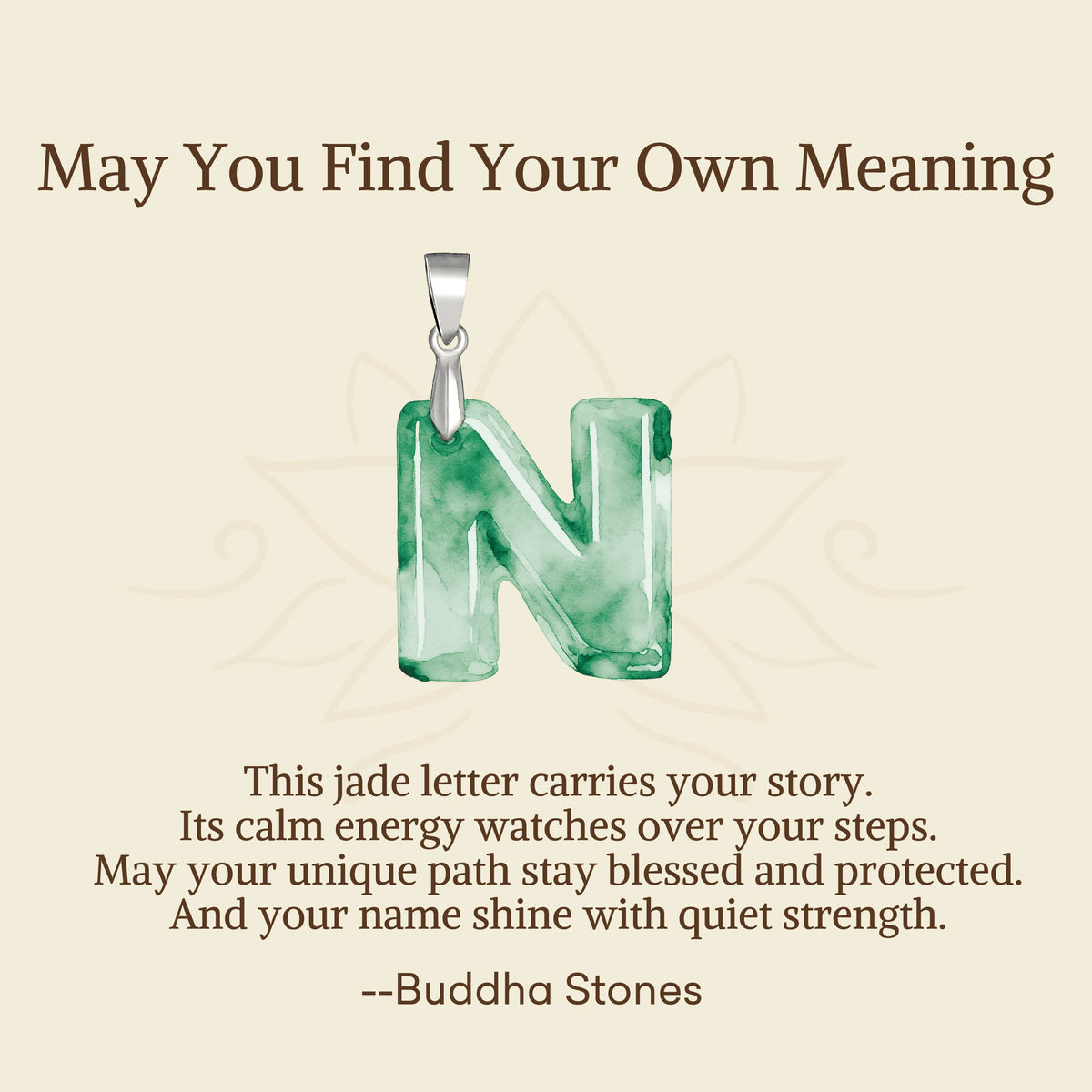 Nimara Ritual "May You Find Your Own Meaning" Natural A-Z Letter Jade 925 Sterling Silver Chain Necklace Includes Gift Message Card