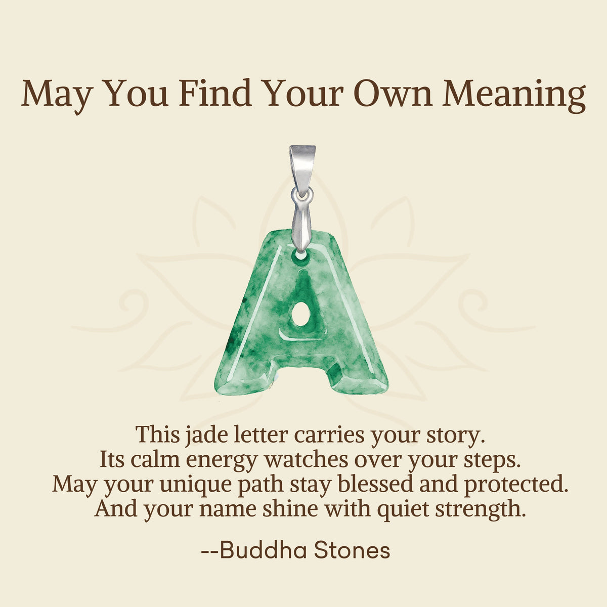 Nimara Ritual "May You Find Your Own Meaning" Natural A-Z Letter Jade 925 Sterling Silver Chain Necklace Includes Gift Message Card