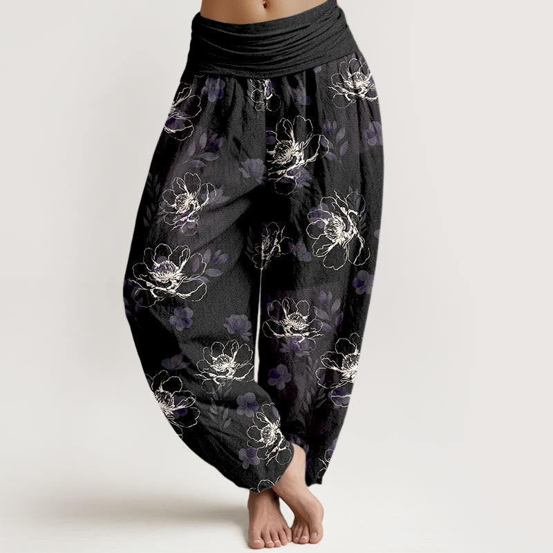 Nimara Ritual Cotton Exquisite Retro Flower Pattern Women's Elastic Waist Harem Pants
