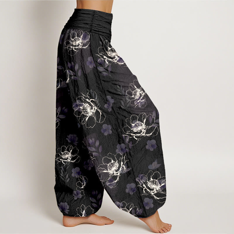 Nimara Ritual Cotton Exquisite Retro Flower Pattern Women's Elastic Waist Harem Pants
