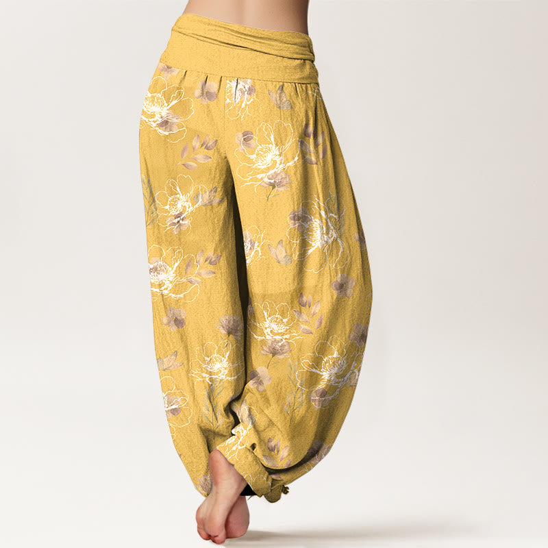 Nimara Ritual Cotton Exquisite Retro Flower Pattern Women's Elastic Waist Harem Pants