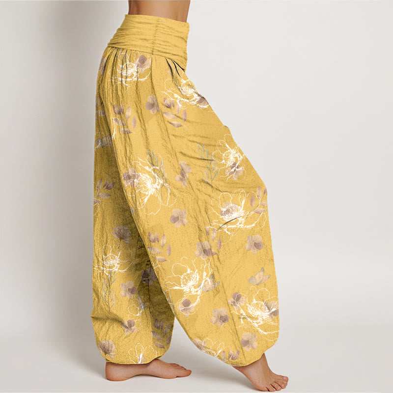 Nimara Ritual Cotton Exquisite Retro Flower Pattern Women's Elastic Waist Harem Pants