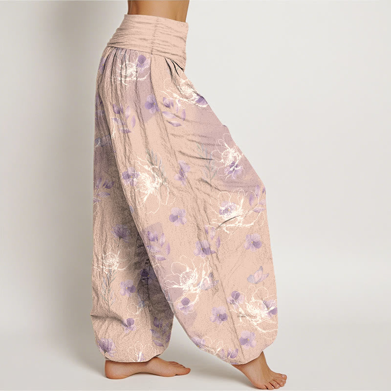Nimara Ritual Cotton Exquisite Retro Flower Pattern Women's Elastic Waist Harem Pants