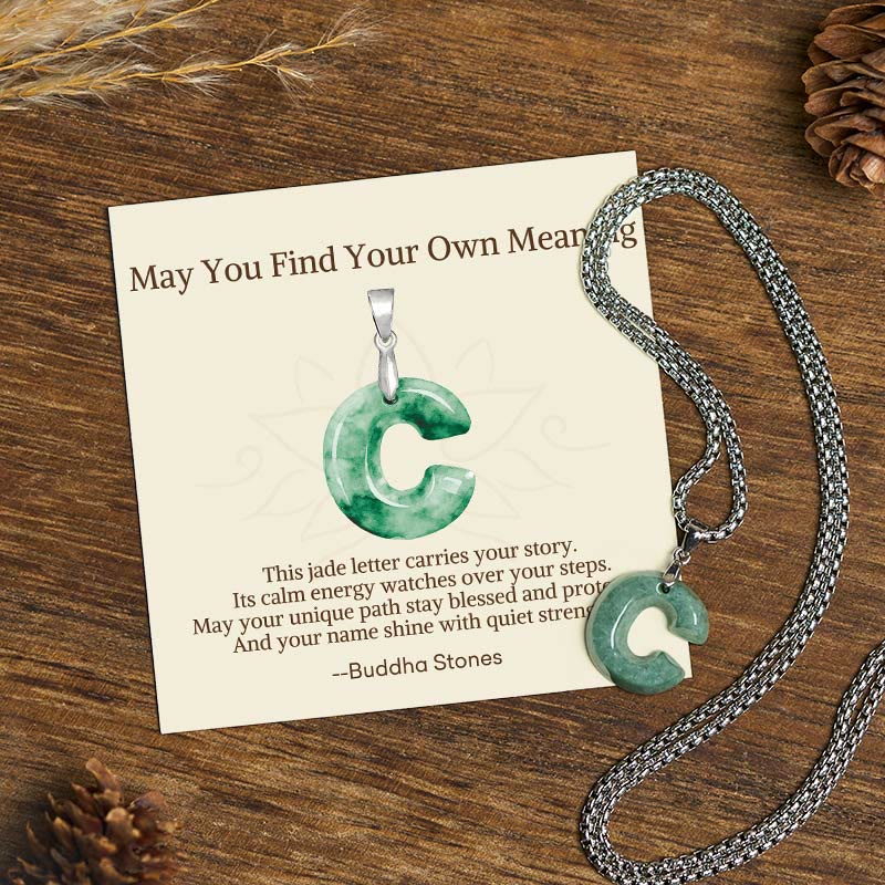 Nimara Ritual "May You Find Your Own Meaning" Natural A-Z Letter Jade Titanium Steel Chain Necklace Includes Gift Message Card