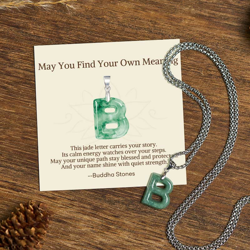 Nimara Ritual "May You Find Your Own Meaning" Natural A-Z Letter Jade Titanium Steel Chain Necklace Includes Gift Message Card