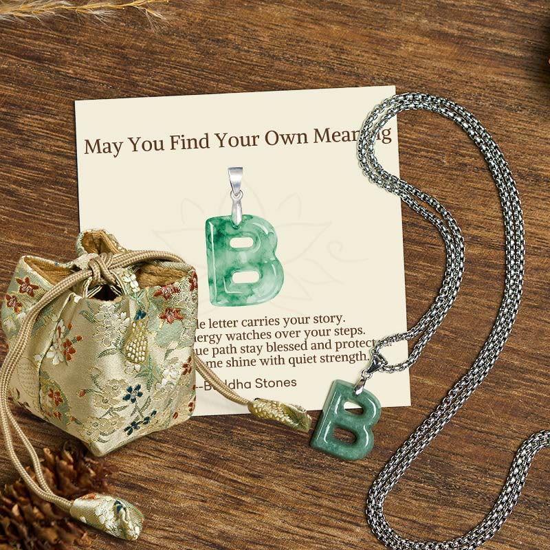 Nimara Ritual "May You Find Your Own Meaning" Natural A-Z Letter Jade Titanium Steel Chain Necklace Includes Gift Message Card