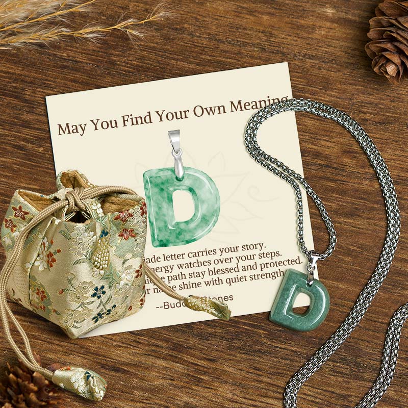 Nimara Ritual "May You Find Your Own Meaning" Natural A-Z Letter Jade Titanium Steel Chain Necklace Includes Gift Message Card