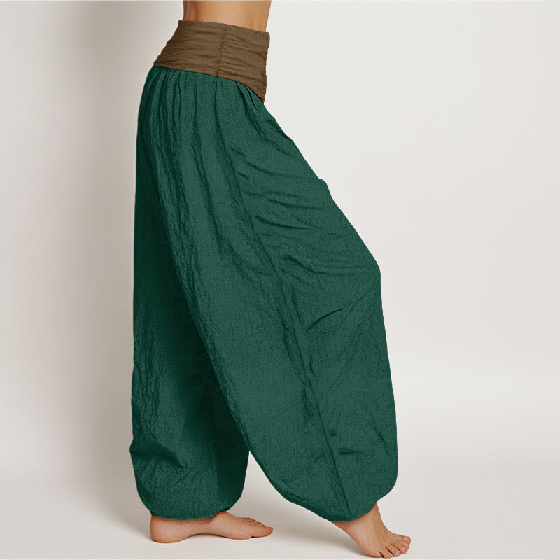 Nimara Ritual Cotton Black Green Tan Solid Color Women's Elastic Waist Harem Pants