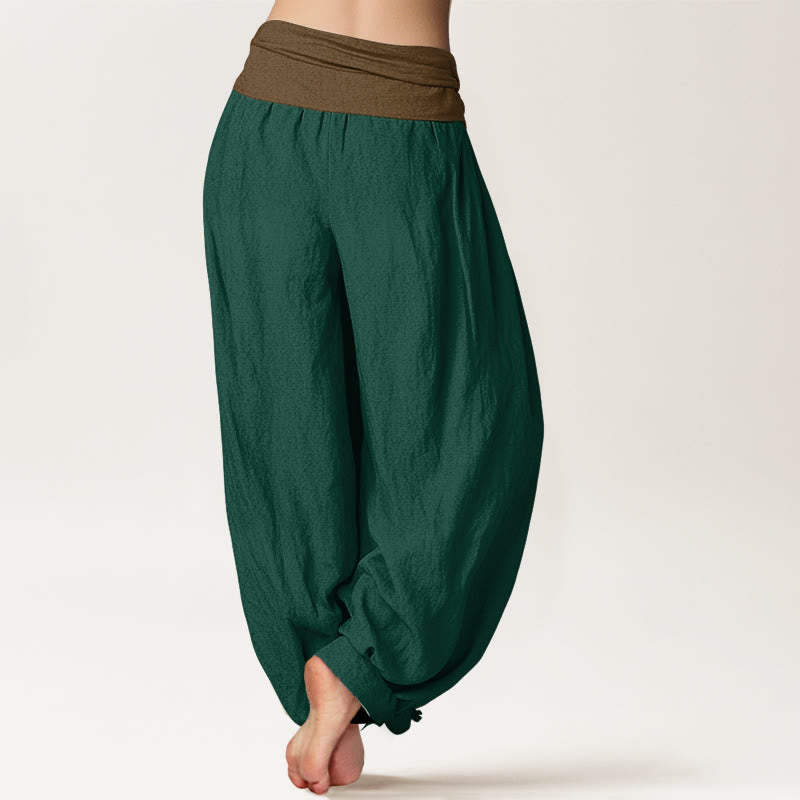 Nimara Ritual Cotton Black Green Tan Solid Color Women's Elastic Waist Harem Pants