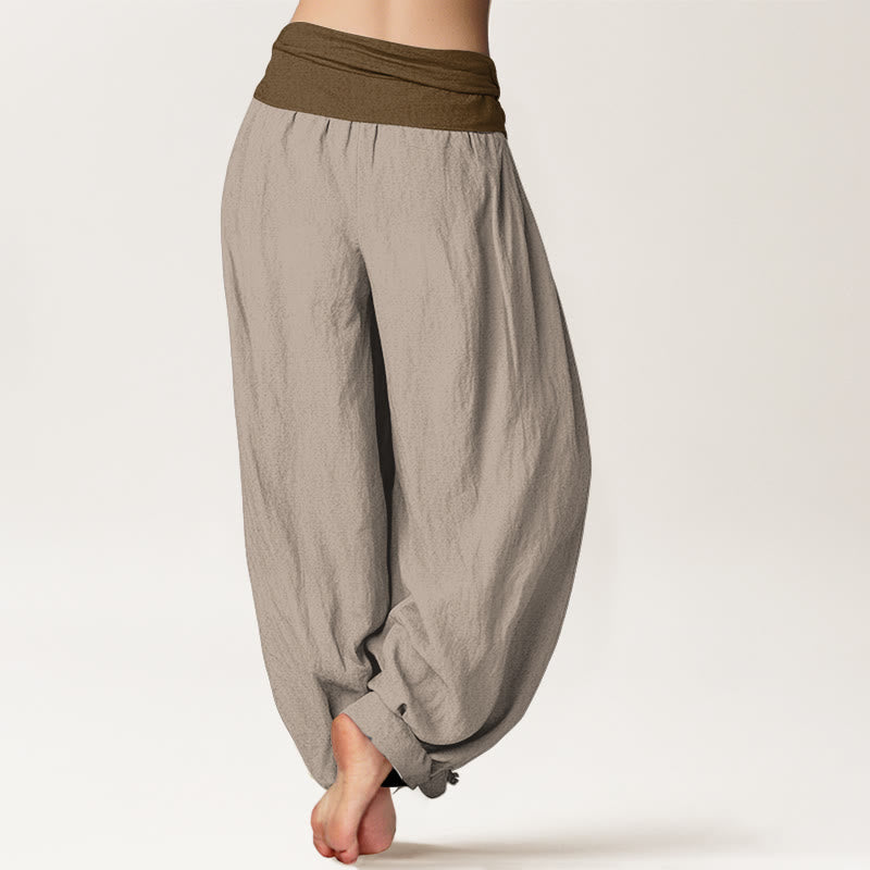Nimara Ritual Cotton Black Green Tan Solid Color Women's Elastic Waist Harem Pants