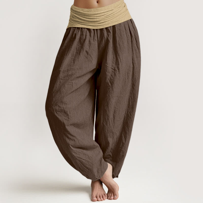 Nimara Ritual Cotton Brown Blue Black Solid Color Women's Elastic Waist Harem Pants
