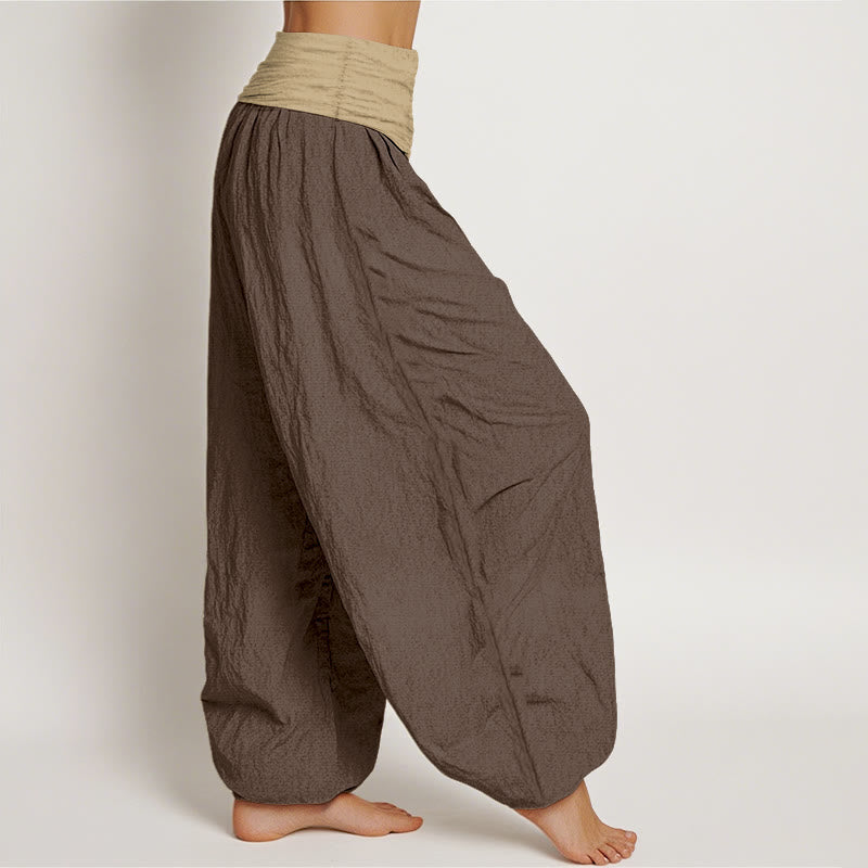 Nimara Ritual Cotton Brown Blue Black Solid Color Women's Elastic Waist Harem Pants
