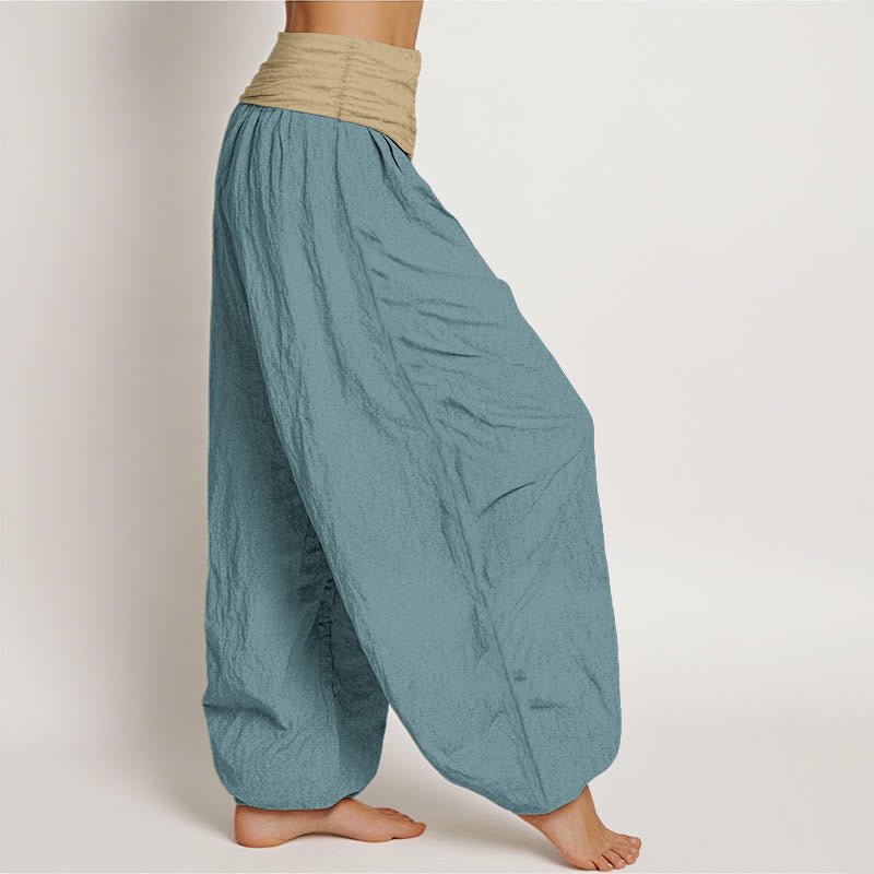 Nimara Ritual Cotton Brown Blue Black Solid Color Women's Elastic Waist Harem Pants