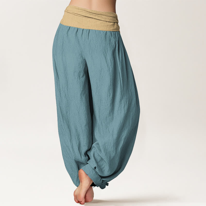 Nimara Ritual Cotton Brown Blue Black Solid Color Women's Elastic Waist Harem Pants